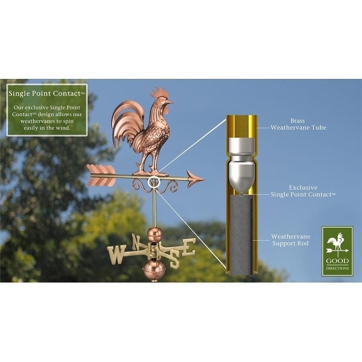 Good Directions Bantam Polished Copper Rooster Weathervane