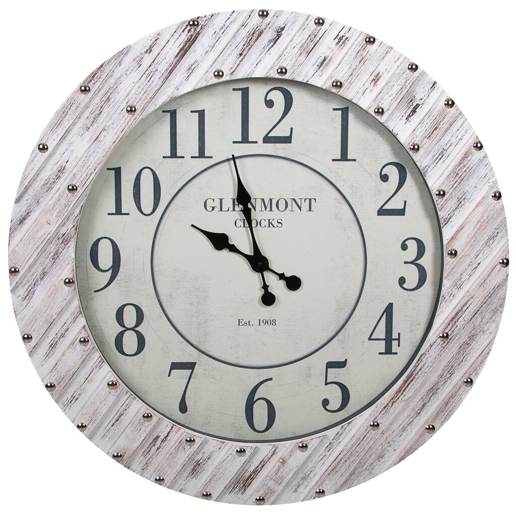Whitewash Wood 36-inch Round Frame Clock
