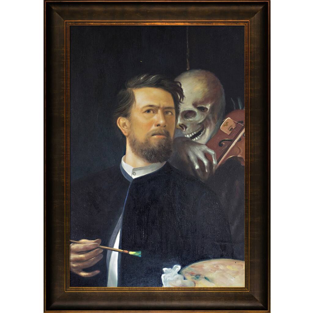 La Pastiche Arnold Bocklin 'Self-Portrait with Death as a Fiddler' Hand Painted Framed Canvas Art