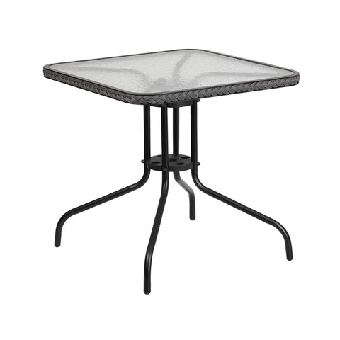 Offex Square Tempered Glass and Metal Table