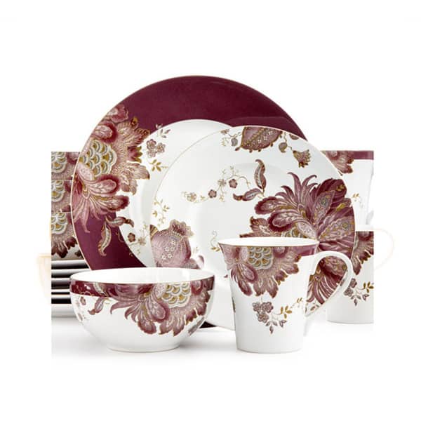 222 Fifth Eliza Plum Purple Porcelain 16-Piece Dinnerware Set
