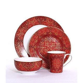 222 Fifth Eva Opulent Red Porcelain 16-piece Dinnerware Set Bed