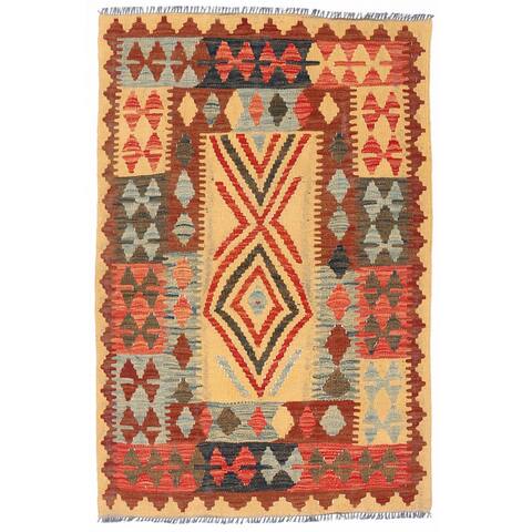 Handmade One-of-a-Kind Wool Mimana Kilim (Afghanistan) - 3'2 x 4'8