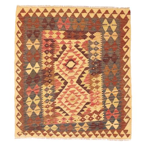 Handmade One-of-a-Kind Wool Mimana Kilim (Afghanistan) - 3'4 x 3'9