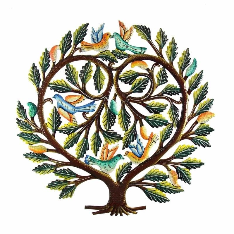 Handmade 24-inch Painted Tree of Life Heart Metal Wall Art (Haiti)