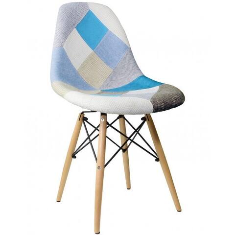 Retro Woven Patchwork Dining Chair with Eiffel Legs