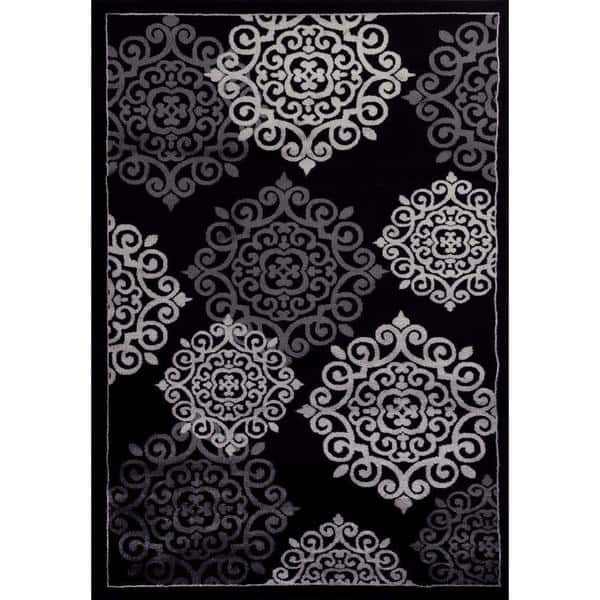 Persian Rugs Modern Trendz Black and Grey Medallion Print Area Rug