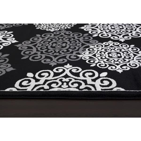 Persian Rugs Modern Trendz Black and Grey Medallion Print Area Rug