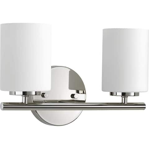 Replay Collection 2-Light Polished Nickel Etched White Glass Modern Bath Vanity Light - Polished Nickel