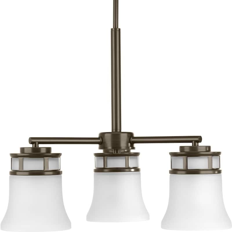 Cascadia Collection 3-Light Antique Bronze Etched Glass Coastal Chandelier Light