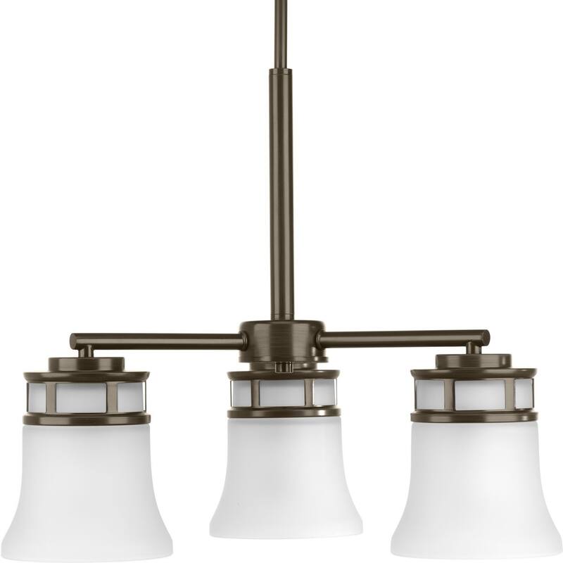 Cascadia Collection 3-Light Antique Bronze Etched Glass Coastal Chandelier Light
