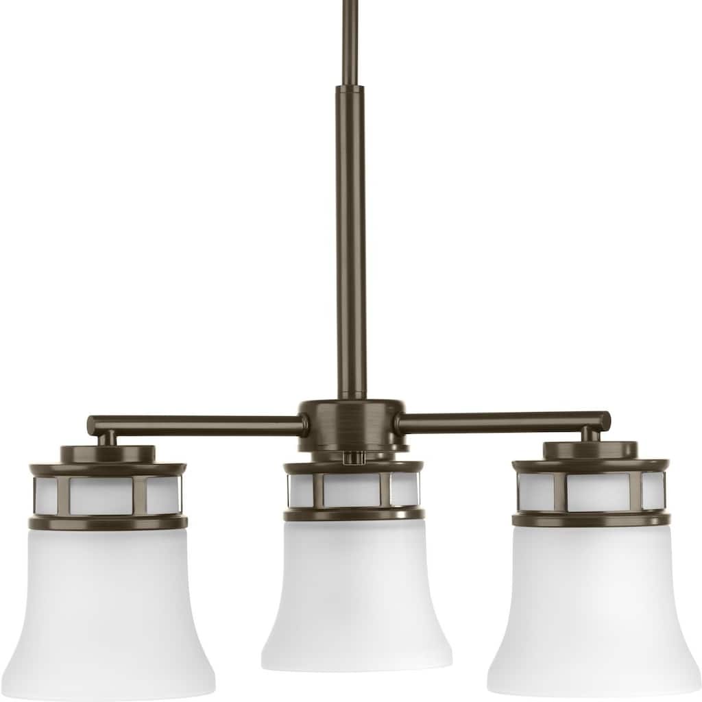 Cascadia Collection 3-Light Antique Bronze Etched Glass Coastal Chandelier Light