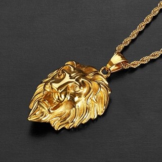 Epinki Stainless Steel Men Necklace Lion Shape Pendant Men Necklace Gold with Cubic Zirconia 