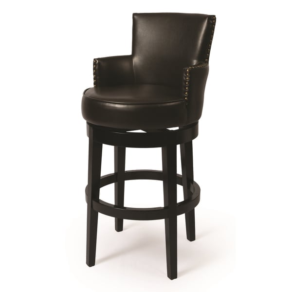 Shop Zadar Brown Faux Leather and Black Wood Swivel Stool ...