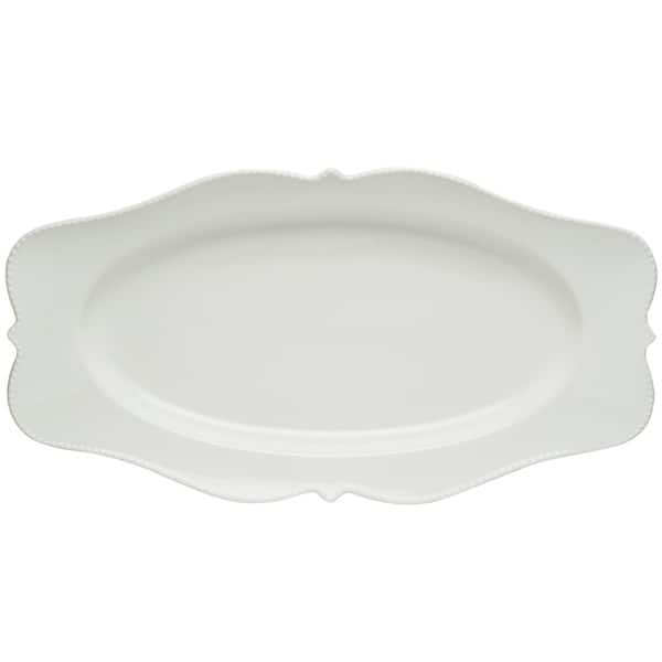 slide 1 of 1, Red Vanilla Pinpoint White Oval Platter 16.5" x 9"