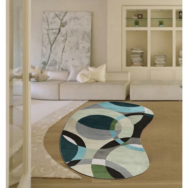 HandTufted Contemporary Mayflower Circles Wool Area Rug (8' x 10' Kidney) Free Shipping Today