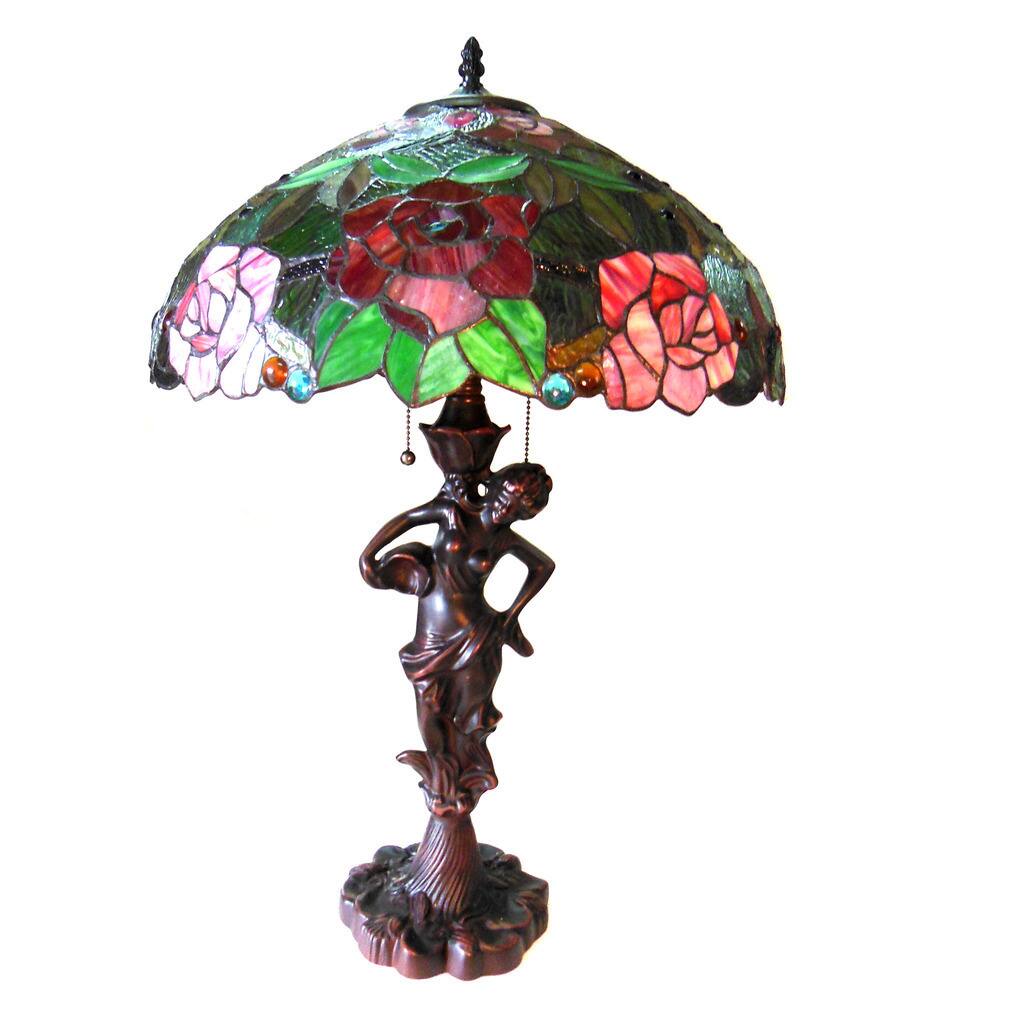 Tiffany-style Floral Design 2-light Antique Bronze Sculpture Lamp