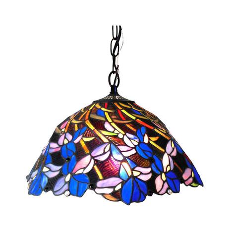 Tiffany-Style Floral Design 2-light Antique Bronze Hanging Pendant
