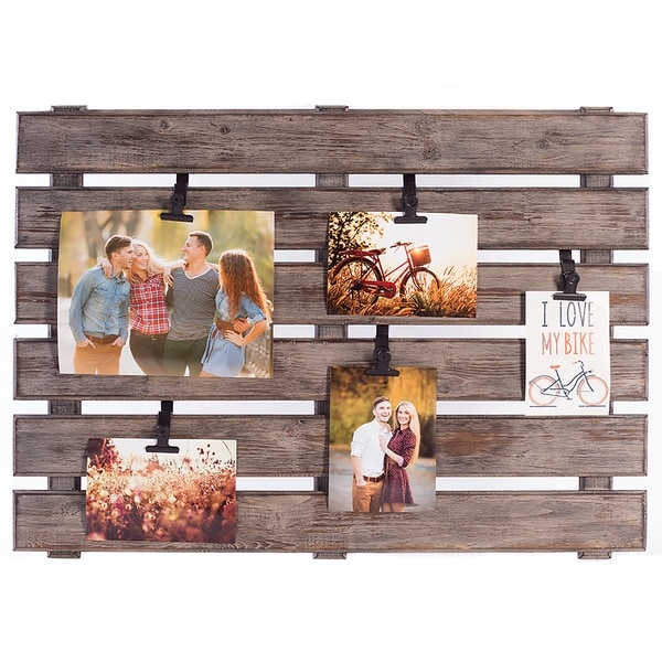 Shop Burnes of Boston Grey Wood Large Pallet Photo and Memo Holder with Adjustable Clip Free