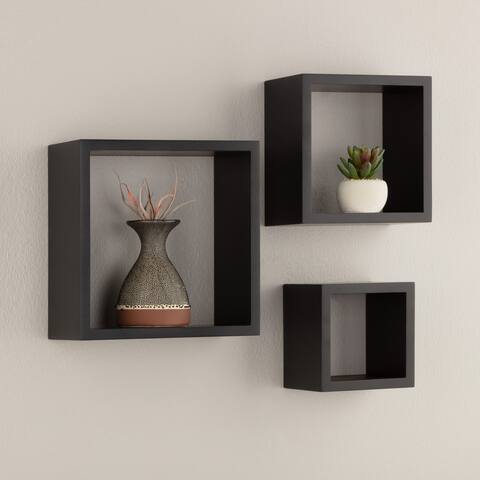Floating Square Wall Shelves Nested Cubes, Black, Set of 3