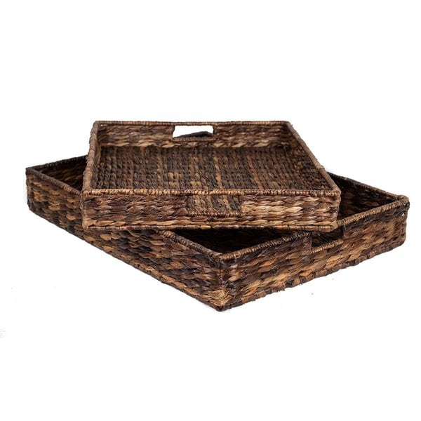 Shop BirdRock Home Brown Woven Seagrass Serving Trays (Set of 2) Free Shipping Today