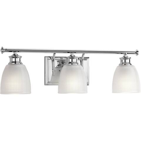 Lucky Collection 3-Light Polished Chrome Frosted Prismatic Glass Coastal Bath Vanity Light