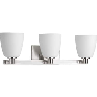 Fleet Collection 3-Light Brushed Nickel Etched Opal Glass Coastal Bath Vanity Light