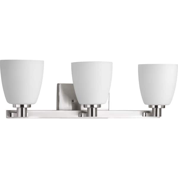 slide 2 of 3, Fleet Collection 3-Light Brushed Nickel Etched Opal Glass Coastal Bath Vanity Light
