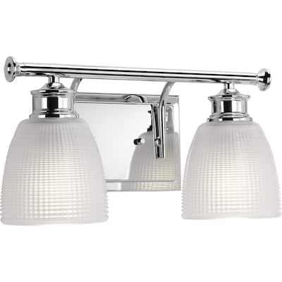 Lucky Collection 2-Light Polished Chrome Frosted Prismatic Glass Coastal Bath Vanity Light