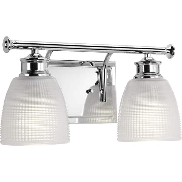 slide 2 of 7, Lucky Collection 2-Light Polished Chrome Frosted Prismatic Glass Coastal Bath Vanity Light