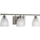 preview thumbnail 1 of 6, Lucky Collection 3-Light Brushed Nickel Frosted Prismatic Glass Coastal Bath Vanity Light