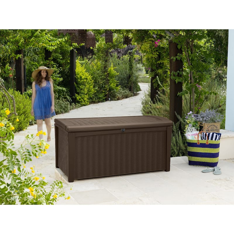 Keter Borneo 110 Gallon Large Durable Resin Outdoor Storage Deck Box For Furniture and Supplies
