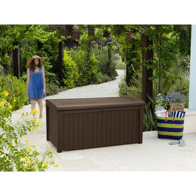 Keter Borneo Deck 110 Gallon Brown Rattan Outdoor Patio Storage Box