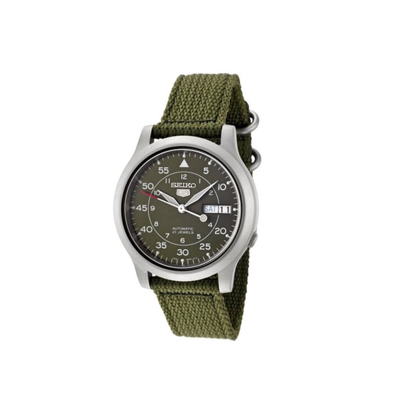 seiko men's snk805 seiko 5 automatic stainless steel watch with green canvas