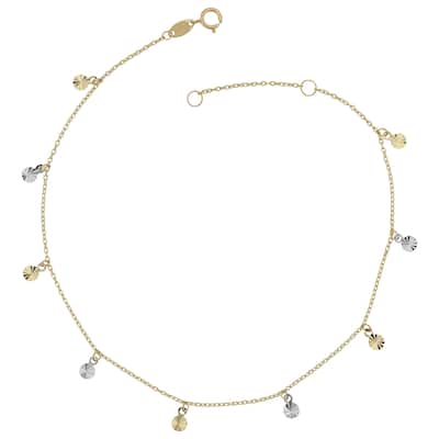 Fremada 10k Two-Tone Gold Dangling Diamond-Cut Disc Charm Adjustable Length Anklet