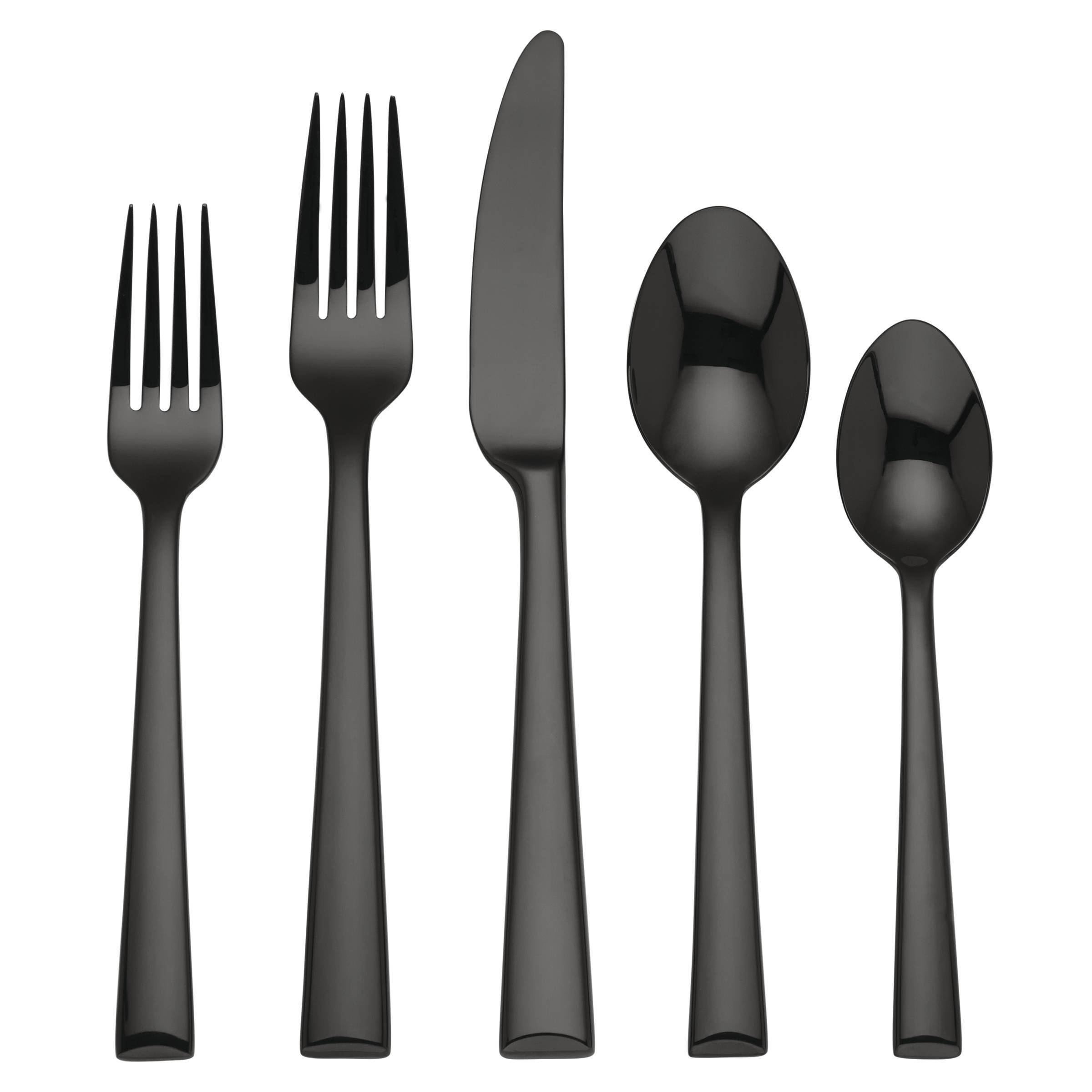 24-Piece Matte Black Stainless Steel Silverware Set - Modern Flatware Cutlery Set
