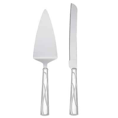 Lenox Silver-Plated 8.75 in Cake Knife & 8 in Server Adorn Set, Silver, Plain Edge