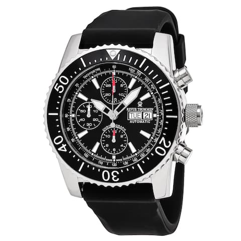 Revue Thommen 'Air Speed' Black Dial Black Rubber Strap Chronograph Swiss Automatic Watch