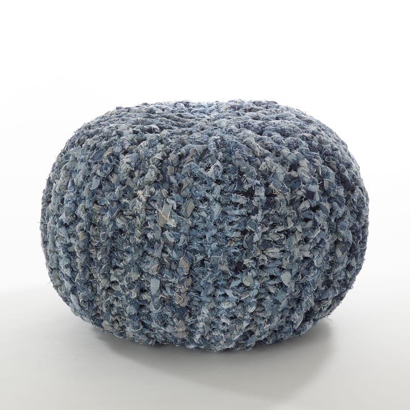 Denim Twisted Rope Pouf Ottoman