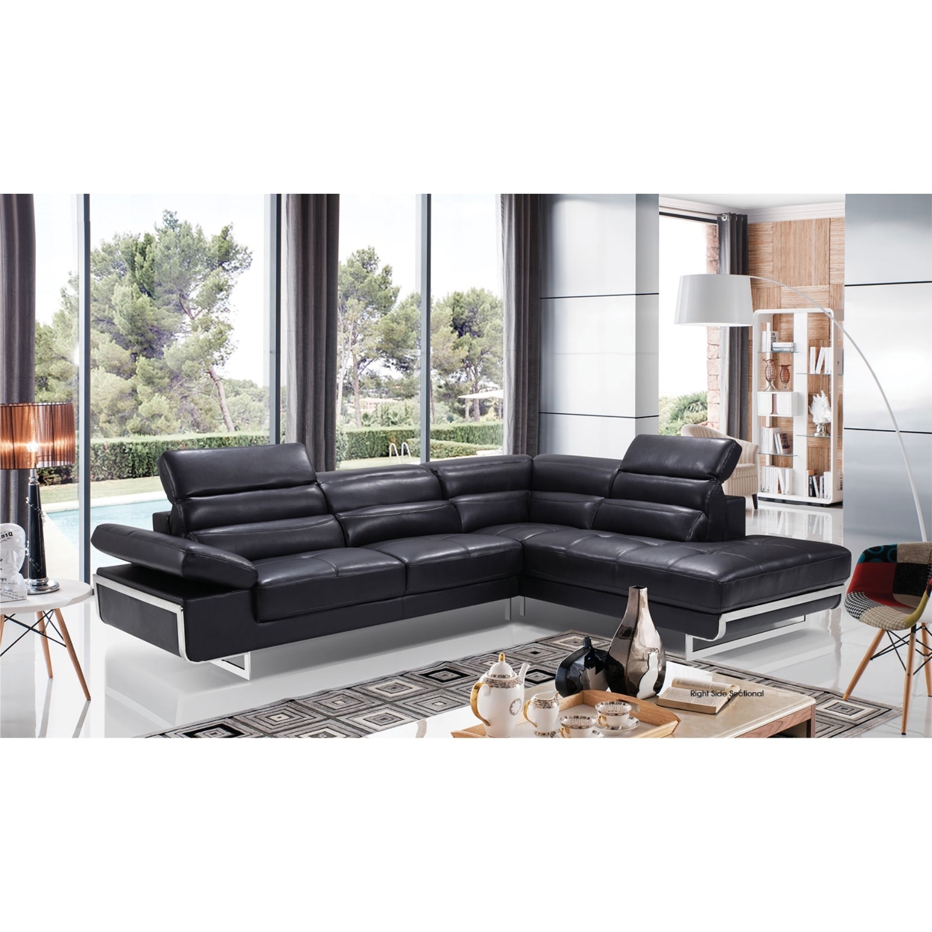 Shop Luca Home Split Black Leather Sectional Free Shipping Today