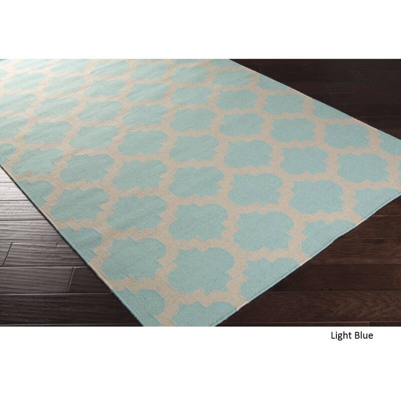 Hand Woven Carvin Flatweave Wool Area Rug - Light Blue - 8' x 11' - Rectangle