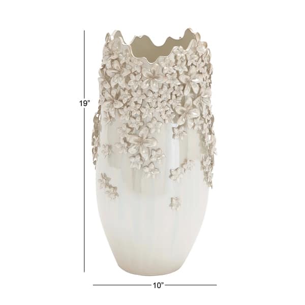 Cream Ceramic 3D Floral Decorative Vase with Iridescent Glaze - Bed ...