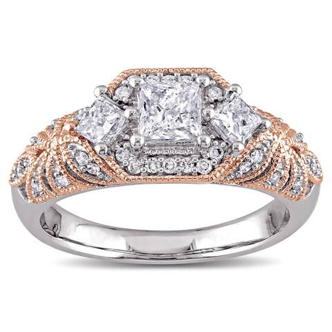 Laura Ashley 10k 2-Tone White and Rose Gold 1ct TDW Diamond Princess and Round-cut Vintage Engagement Ring (G-H, I2-I3)