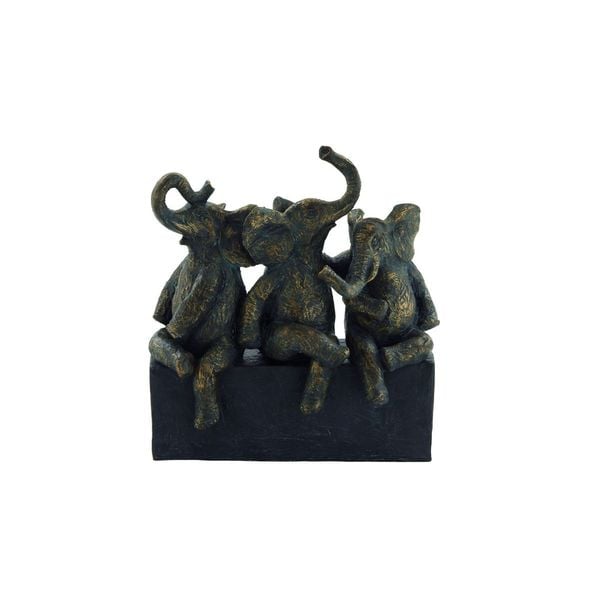 The Curated Nomad Merced Black and Brown Polystone Sitting Elephants