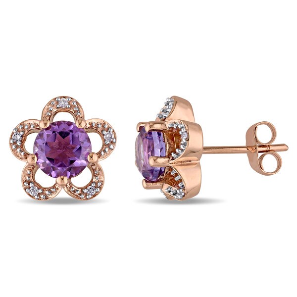 Shop Laura Ashley 10k Rose Gold Diamond Accent and Amethyst Flower Stud Earrings - On Sale ...