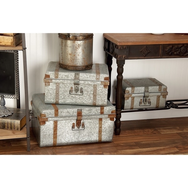 Set of 3 Brown Nearly Natural 0545-S3 Decorative Trunk Chests with Map Design 