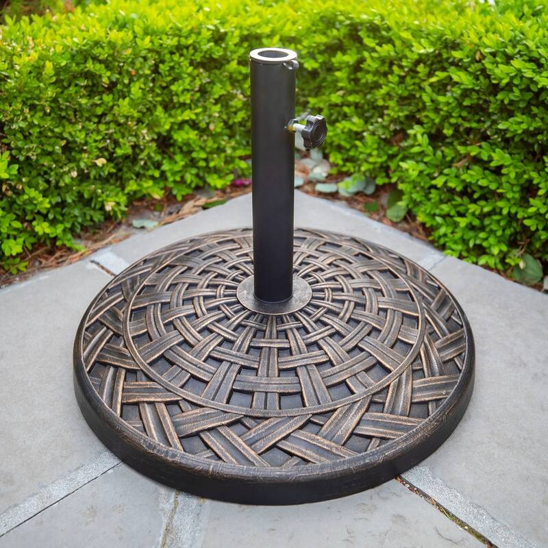 Walker Edison Round Cross Weave Outdoor Umbrella Base