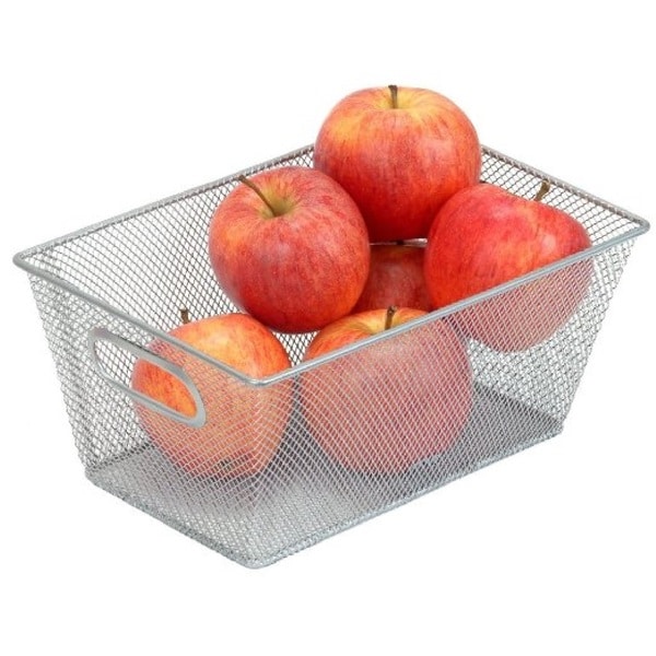 Silver Mesh 9.8-inch x 6.5-inch x 4.5-inch Open-bin Storage Basket Organizer for Fruits, Vegetables, Pantry Items, Toys, Etc.