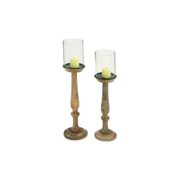 Wood and Glass Pedestal Candle Holders (Set of 2) Bed Bath & Beyond