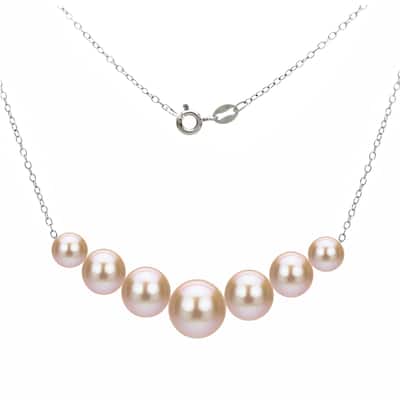 DaVonna Sterling Silver 6-10mm Pink Freshwater Cultured Pearls on Cable Chain Necklace 18"